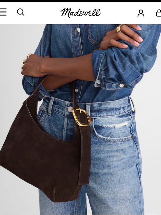 Madewell Handbags - Madewell Dark Brown Suede Shoulder Bag with Gold Buckle Accent